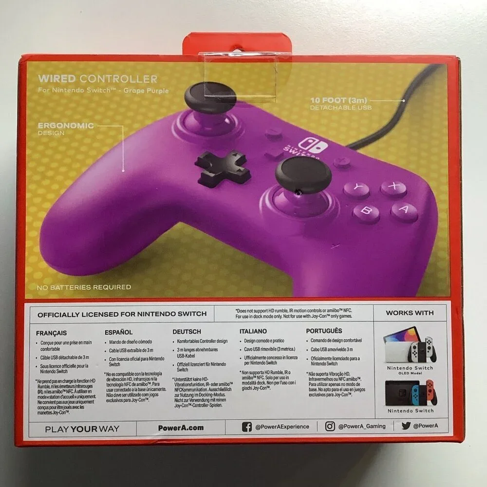 Nintendo Switch - Grape Purple PowerA Wired Controller For Nintendo Switch, New